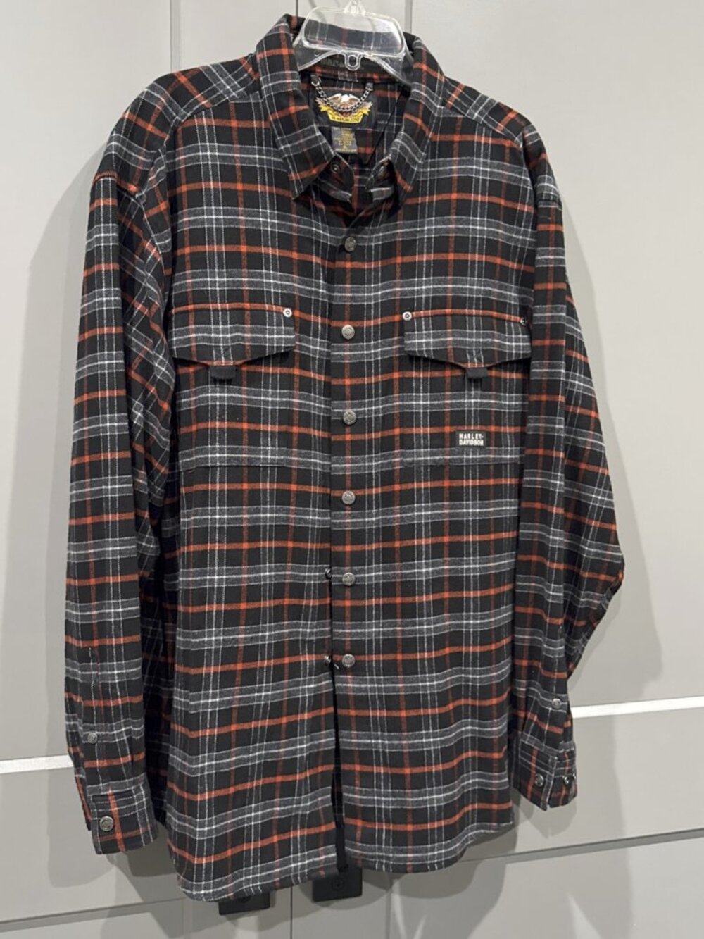 Harley-Davidson Long Sleeve Black-Red-White Plaid  XL Cotton Flannel Snap Shirt